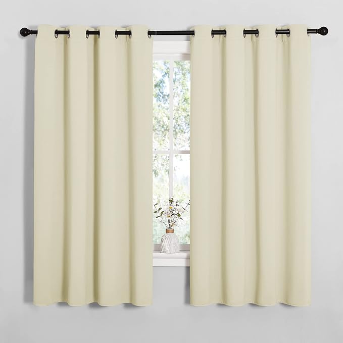 NICETOWN Beige Room Darkening Curtains for Cafe 55" w x 68" L 2 Panels | Blackout Thermal Insulated Grommet Draperies Drapes for Kitchen Window Treatments, Light Blocking Noise Reducing Home Decor