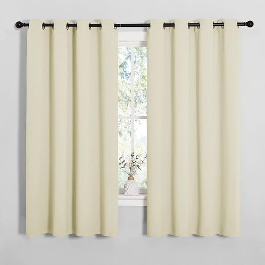 NICETOWN Beige Room Darkening Curtains for Cafe 55" w x 68" L 2 Panels | Blackout Thermal Insulated Grommet Draperies Drapes for Kitchen Window Treatments, Light Blocking Noise Reducing Home Decor