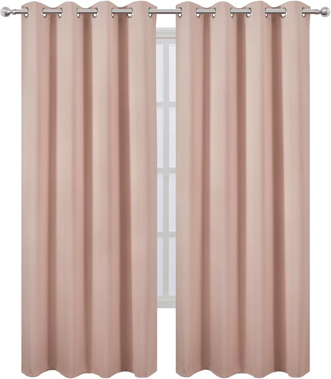 Blackout Curtains 66 x 84 inch/Blush Curtains Set of 2 Panels/Thermal Insulated Room Darkening Bedroom Curtains