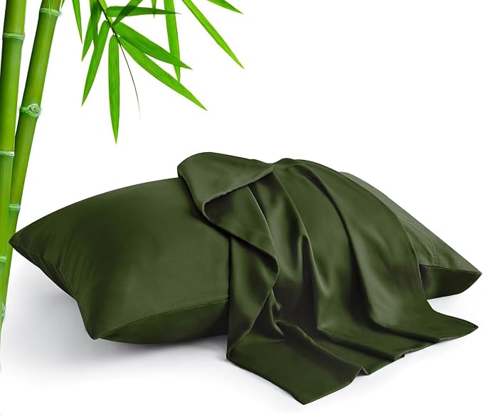 BEDELITE King Pillow Cases Set of 2, Rayon Derived from Bamboo, Olive Green | Cooling and Breathable Pillow Cover for Hot Sleepers & Night Sweats, Silky Soft Cozy, Envelope Closure, 20x36 Inches