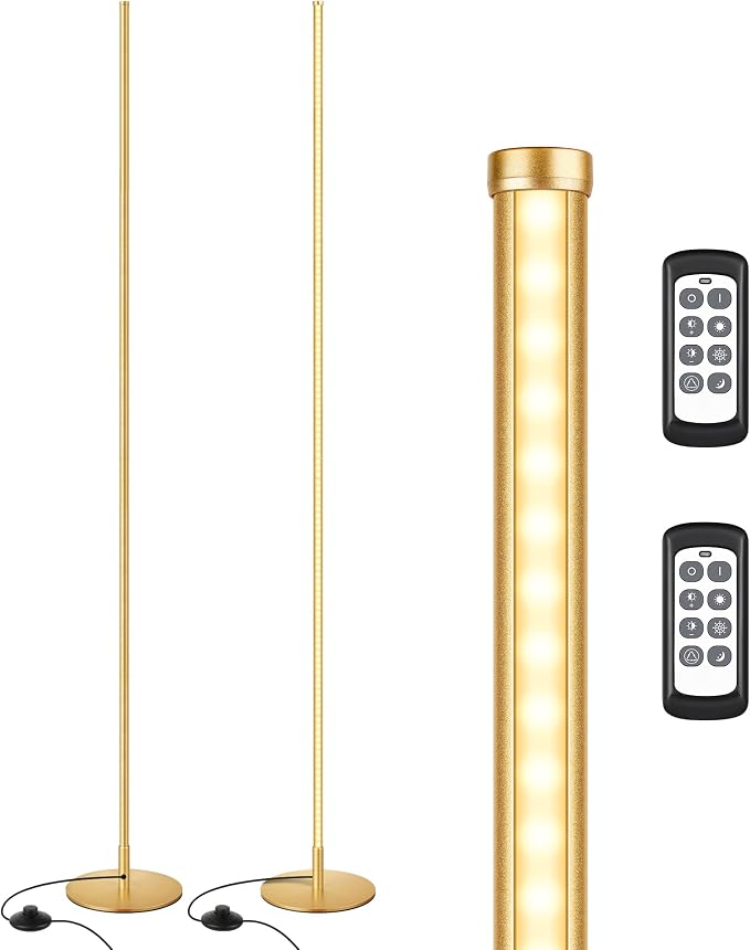 EDISHINE 2 Pack 57.5” Corner Lamp with Remote, 7 CCT Adjustable & Dimmable | 2700-6000K, Sturdy Base, LED Modern Floor Lamp for Bedroom, Living Room, Home Office, Gold