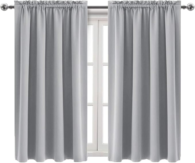 DWCN Blackout Curtains for Bedroom Living Room 38 x 54 Inch Long 2 Panels | Room Darkening, Thermal Insulated, Light Blocking, Rod Pocket Drapes, Noise Reducing Window Treatments, Silver Grey