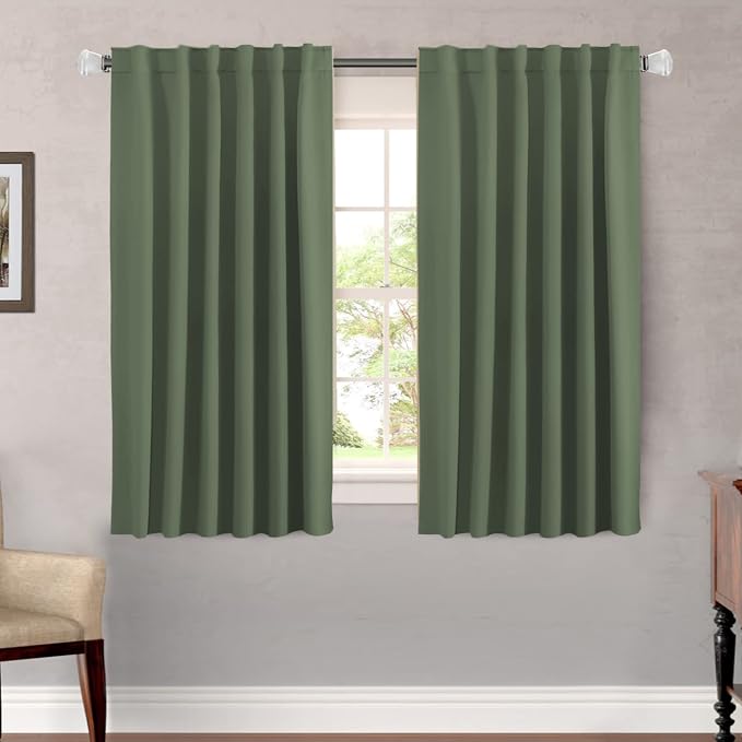 H.VERSAILTEX Blackout Curtains Thermal Insulated Window Treatment Panels Room Darkening Blackout Drapes for Living Room Back Tab/Rod Pocket Bedroom Draperies (2 Panels, Bronze Green, 52 x 54 Inch)