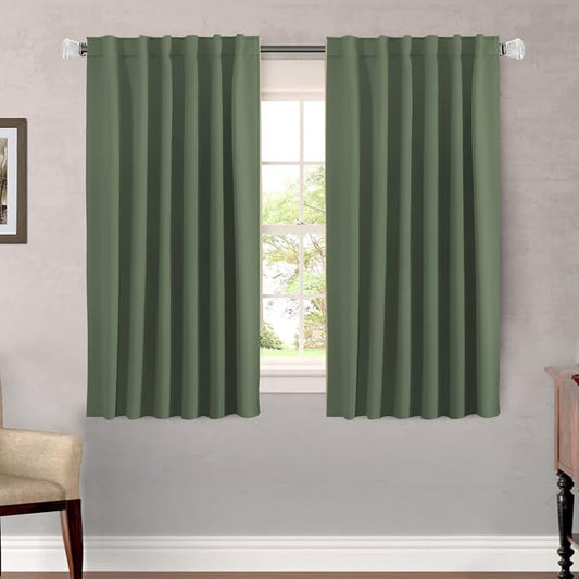 H.VERSAILTEX Blackout Curtains Thermal Insulated Window Treatment Panels Room Darkening Blackout Drapes for Living Room Back Tab/Rod Pocket Bedroom Draperies (2 Panels, Bronze Green, 52 x 54 Inch)