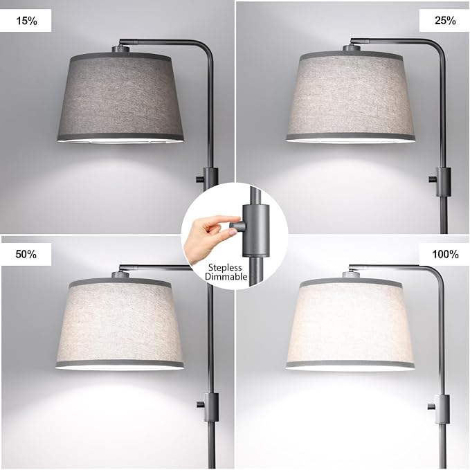 【Upgraded】 Dimmable Floor Lamp, 1000 Lumens LED Edison Bulb Included, Arc Floor Lamps for Living Room Modern Standing Lamp with Linen Shade, Tall Lamps for Living Room Bedroom Office Dining Room-Grey