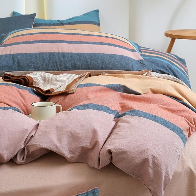 LifeTB Striped Comforter Set Twin XL Size Multi-Colored Stripes Pattern Comforter Fluffy Bed Set 3 Pieces Lightweight Bedding Comforter Modern Soft Patchwork Stripe Comforter Set with 2 Pillowcases