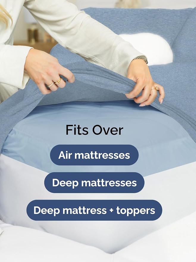 Extra Deep Twin Fitted Sheet - Single Fitted Sheet Only - Heathered Blue | Easily Fits 18 inch to 24 inch Mattress, Soft, Wrinkle Free, Breathable & Comfy, Extra Deep Pockets Hotel Luxury Fitted Sheet