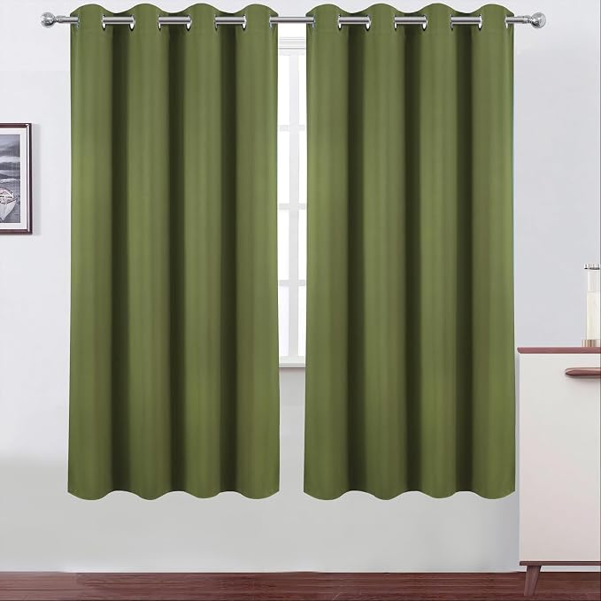 Blackout Curtains 66 x 72 Inch Long Olive Green Curtains Set of 2 Panels Room Darkening Curtains for Bedroom and Living Room