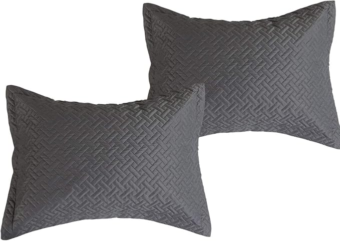Legacy Decor 3 PCS Squared Stitched Pinsonic Reversible All Season Bedspread Quilt Coverlet Oversized, Queen Size, Grey Color