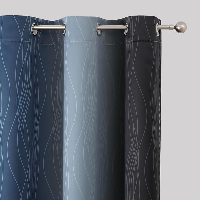 Navy Blue and Black Ombre Blackout Curtains for Bedroom 63 Inches Long | Estelar Textiler Room Darkening,Thermal Insulated,Full Light Blocking,Grommet Window Drapes for Living Room,42Wx63L,2 Panels