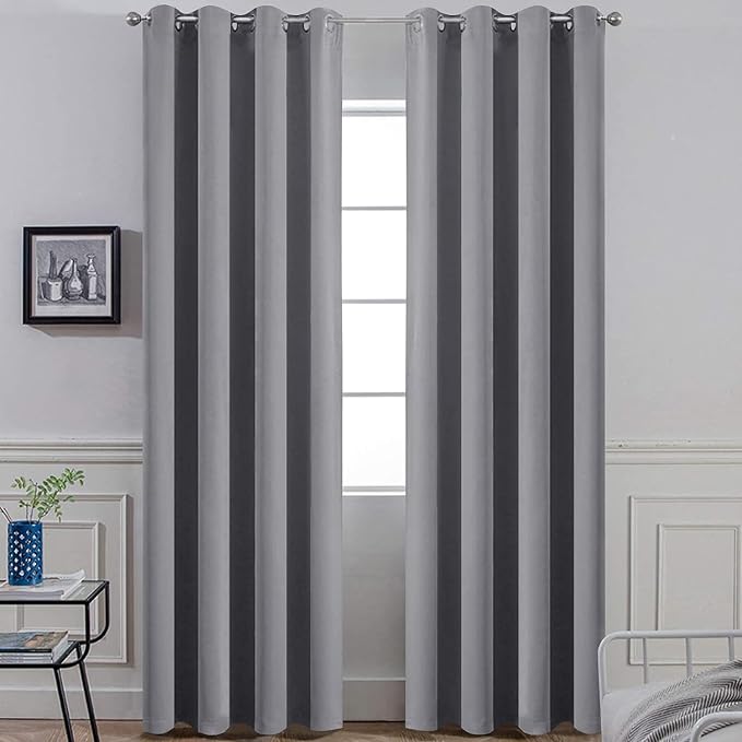Yakamok Grey Room Darkening Curtains 52x84 inch Gray Grommet-Living Room | 2 panels,blackout window treatment,thermal insulated,light blocking drapes,privacy protection,bedroom study dining room