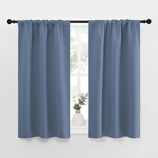 NICETOWN Kitchen Curtains, Short Blackout Curtains & Drapes, Thermal Insulated Blackout Curtain Panels for Kids Room, Play Room (Stone Blue, 34" Wide by 45" Long, 2 PCs)