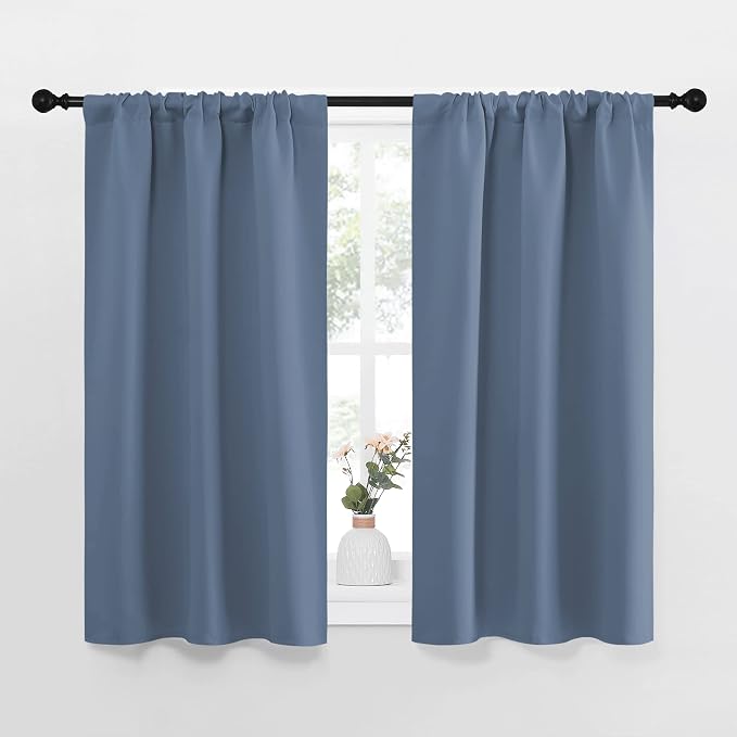 NICETOWN RV Blackout Curtains for Camper Windows, Short Blackout Curtains & Drapes, Thermal Insulated Blackout Curtain Panels for Kids Room, Play Room (Stone Blue, 34" Wide by 40" Long, 2 PCs)