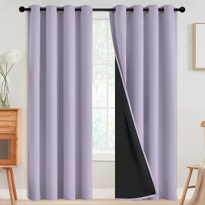 SimpleHome Lilac 100% Blackout Curtains Room Darkening Living Room 84 Inch | Curtains for Bedroom,Thermal Insulated Grommet Window Drapes,Curtains for Living Room with Black Back,52 x 84 Inch,2 Panels