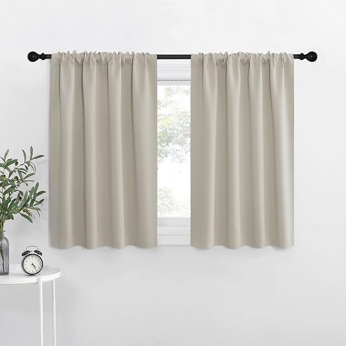 NICETOWN Natural Blackout Curtains for Living Room 42" w x 36" L 2 Panels | Easy-Care Solid Thermal Insulated Draperies Drapes for Daughter Room, Light Blocking Noise Reducing Room Darkening Home Decor