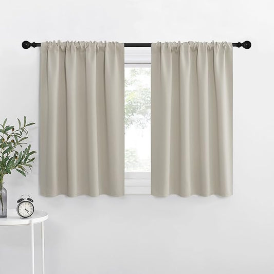 NICETOWN Natural Blackout Curtains for Living Room 42" w x 36" L 2 Panels | Easy-Care Solid Thermal Insulated Draperies Drapes for Daughter Room, Light Blocking Noise Reducing Room Darkening Home Decor