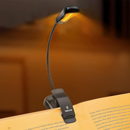 Vekkia Amber Rechargeable 7 Led Eye Care Book Light | with Blue - Light Blocking/3 Levels, 1600K for Eye - friendly Use/Offers Up to 70 Hours of Reading