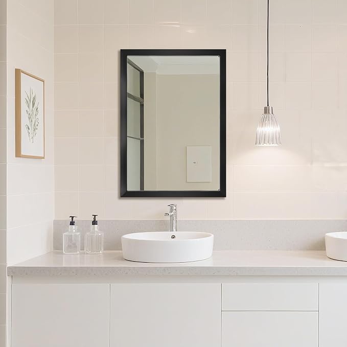Bathroom Mirror for Over Sink 36x24 Inch Rectangular Wall Mirror, Black | Decorative Wall Mounted Mirror, Hangs Horizontally or Vertically for Vanity, Entryway, Restroom