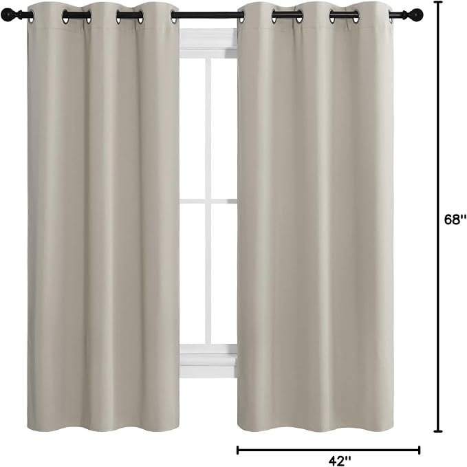 NICETOWN Natural Room Darkening Curtains for Kitchen 42" w x 68" L 2 Panels | Thermal Insulated Grommet Draperies for Laundry Bedroom Living Room, Light Blocking Room Darkening Noise Reducing Decor
