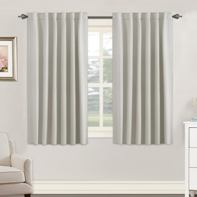 H.VERSAILTEX Blackout Curtains Thermal Insulated Window Treatment Panels Room Darkening Blackout Drapes for Living Room Back Tab/Rod Pocket Bedroom Draperies, 52 x 54 Inch, Ivory/Cream
