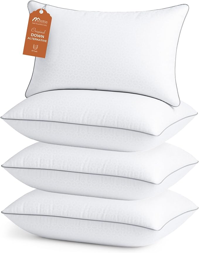 Sasttie Firm Pillows Queen Size Set of 4, Bed Pillows for Side, Back, and Stomach Sleepers - Oeko-Tex Certified Supportive Down Alternative Plump Filling - Hotel Quality and Machine Washable, 4 Pack