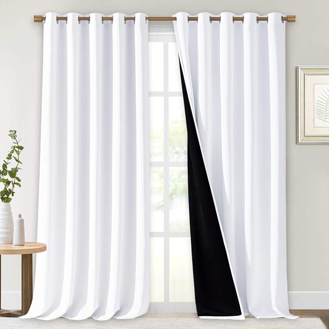 NICETOWN White Blackout Curtains for Bedroom 70" Wide x 95" Long 2 Panels | Full Shading Cold Blocking Super Heavy-Duty Black Lined Drapes for Living Room, Privacy Assured Window Treatment Home Decor