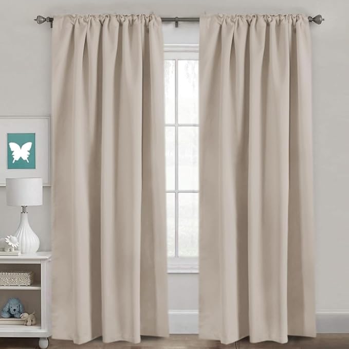 H.VERSAILTEX Blackout Curtains Thermal Insulated Window Treatment Panels Room Darkening Blackout Drapes for Living Room Back Tab/Rod Pocket Bedroom Draperies (2 Panels, Fog, 52 x 96 Inch)