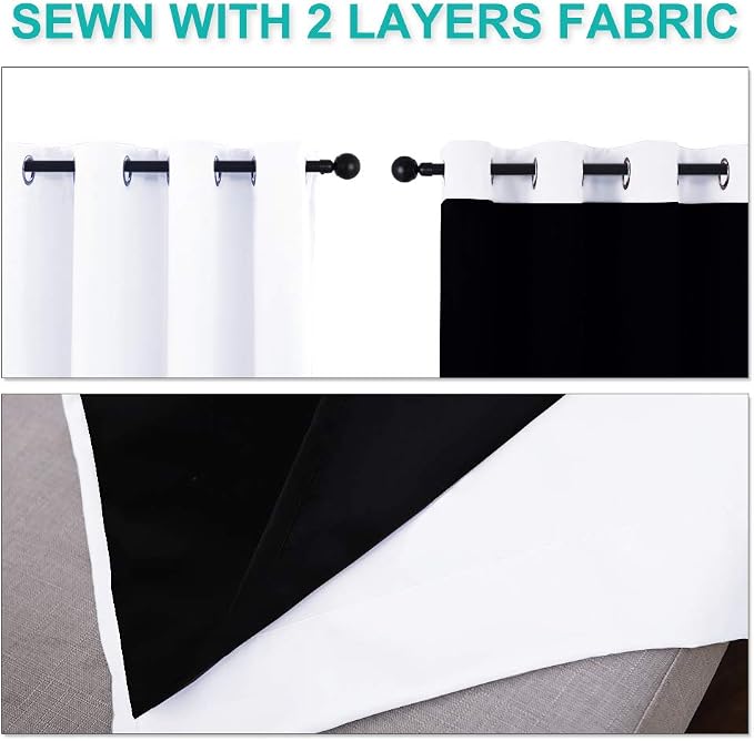 NICETOWN Pure White Blackout Curtains for Nursery 46" w x 90" L 2 Panels | Full Light Blocking Drapes with Black Liner for Hall Villa, Thermal Insulated Noise Reducing Room Darkening Window Decor