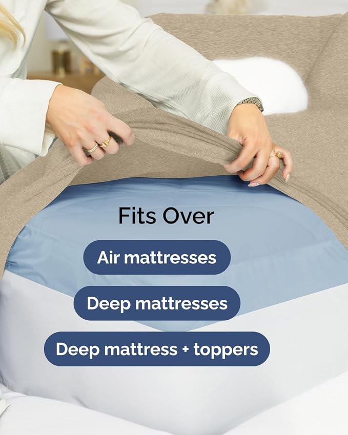 Extra Deep Flex Top Split Head King Sheet Set - 6 Piece Breathable and Cooling Sheets - Hotel Luxury Bedding for Women, Men, Kids & Teens - Easy Secure Fit - Extra Deep Pockets - Heathered Beige