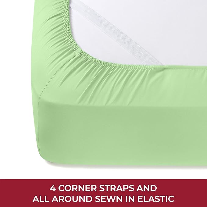 Mellanni Iconic 4-Piece, Ultra Soft Sheet Set (RV/Short Queen, Pistachio) | 10M+ Sleepers. Lab-tested: Sleeps Cool, Stays Bright, Strong, Smooth. Good Housekeeping Best Bedding, 7 yrs running.