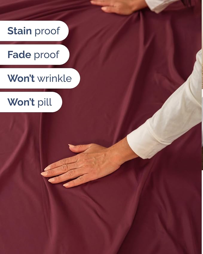 Flex Top Split Head King 6 Piece Sheet Set - Soft & Cooling - Burgundy | Ultra Soft Hotel Luxury Bedding Set w/ 8-16 Inch Deep Pockets, 1 Flat & 1 Split-Head Fitted Sheet & 4 Pillowcases, Fade Free
