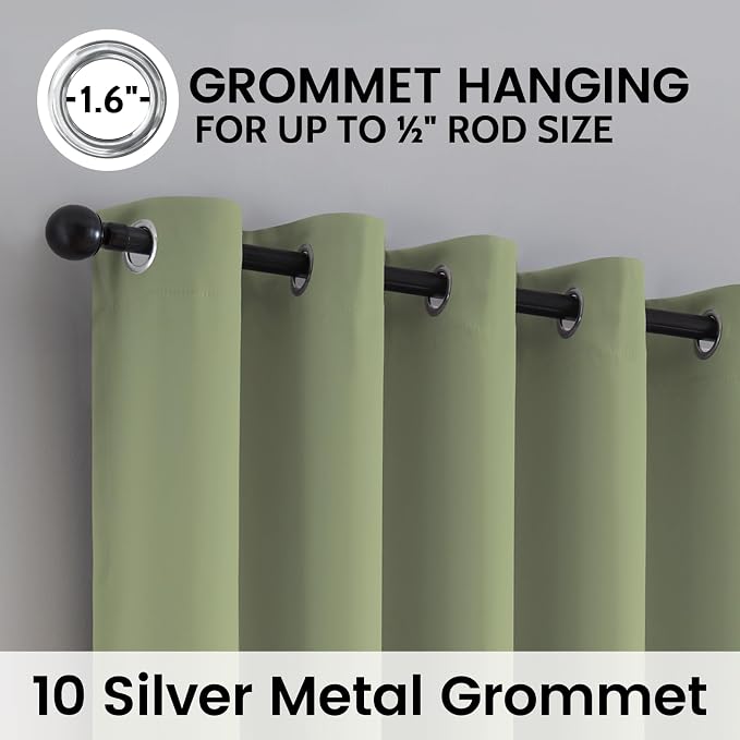 SimpleHome Sage 100% Blackout Curtains Room Darkening Living Room 63 Inch | Curtains for Bedroom,Thermal Insulated Grommet Window Drapes,Curtains for Living Room with Black Back,62 x 63 Inch,2 Panels