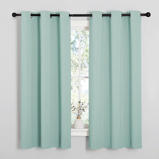 NICETOWN Aqua Blue Blackout Curtains for Kitchen 42" w x 63" L 2 Panels | Window Treatment Thermal Insulated Solid Grommet Drapes for Bedroom, Light Blocking Noise Reducing Living Room Decor