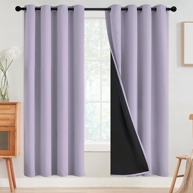 SimpleHome Lilac 100% Blackout Curtains Room Darkening Living Room 72 Inch | Curtains for Bedroom,Thermal Insulated Grommet Window Drapes,Curtains for Living Room with Black Back,52 x 72 Inch,2 Panels