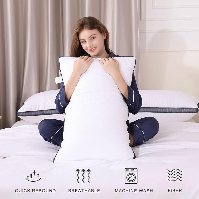 Meoflaw Gusseted Queen Size Bed Pillows Set of 4, Luxury Hotel Pillows | Balanced Support, Ideal for Back, Stomach & Side Sleepers, Down Alternative Fill