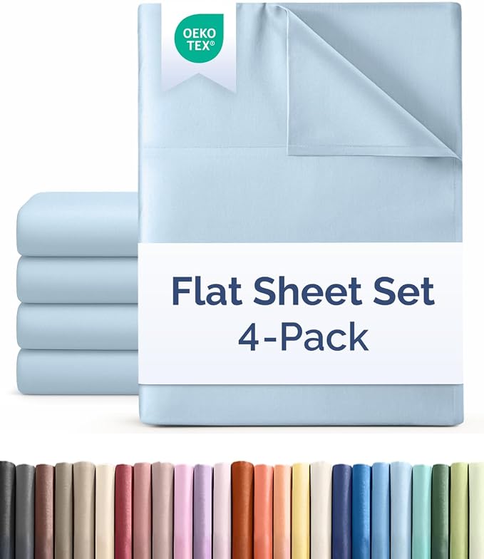 Queen Flat Sheet - Single Top Flat Sheet Only - Soft & Cooling - Light Blue | Hotel Luxury Top Flat Sheet Only, Ultra-Soft, Breathable & Cooling, Fade & Wrinkle Free, Easy-Care, Stain & Shrink Resistant