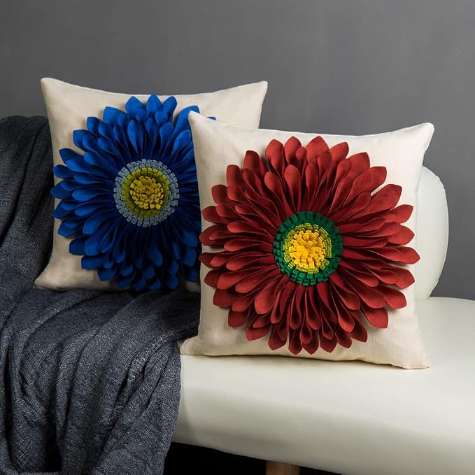 OiseauVoler 3D Sunflowers Decorative Throw Pillow Case 18 x 18 Inch | Handmade, Cushion Cover, Home Sofa Car Bed Room Decor