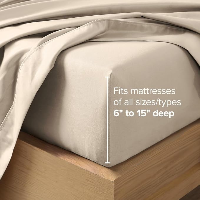Bare Home Twin XL Sheet Set - 1800 Ultra-Soft (Twin XL, Sand) | Deep Pockets 6 to 15 Inches, Breathable, Hypoallergenic, Hotel Luxury, Easy Fit, Soft, All-Season