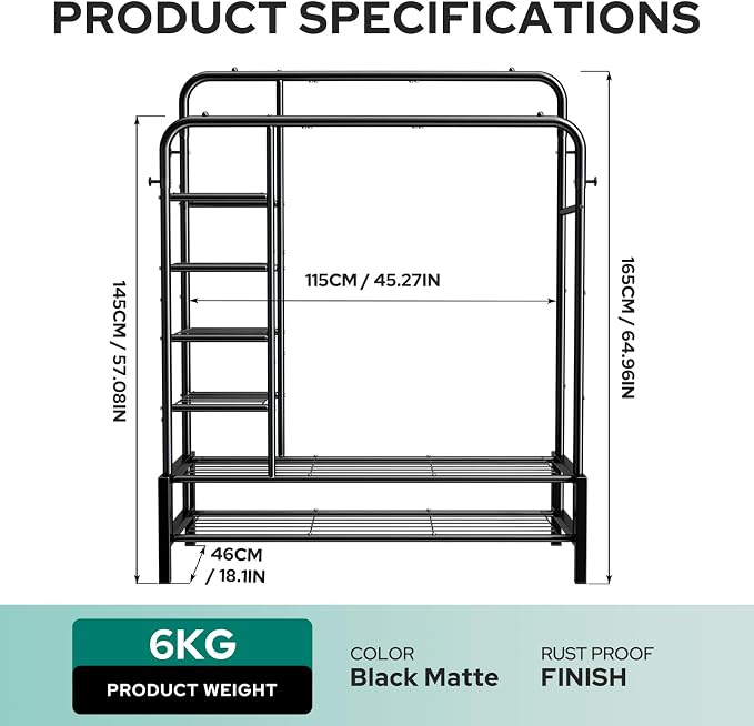 Clothes Rack with Shelves, Double Rods Clothing Rack for Bedroom, Black | Metal Garment Rack for Hanging Clothes, 2 Bottom Shelves & 4 Side Shelves, 220 LBS Clothes Racks for Laundry Room, Dorm Room