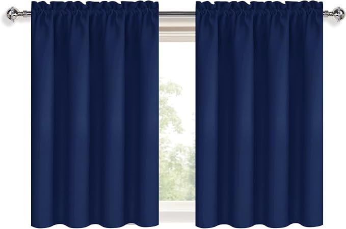 DWCN Short Blackout Curtains 42 x 36 Inch for Kitchen RV Bunk Navy Blue | 2 Panels Set, Kitchen Window Curtains Over Sink, Thermal Insulated, Light Blocking, Rod Pocket Drapes for Small Window