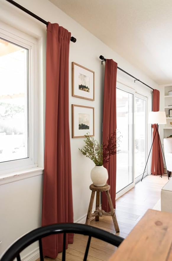 Faux Linen Total Blackout Curtains for Bedroom 108 Inches Long, Terracotta | 100% Blackout Shield, Back Tab/Rod Pocket Living Room Drapes, Thermal Insulated Blackout Curtains 2 Panels Set, 50"W x 108"L