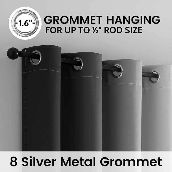 SimpleHome Ombre Black 100% Blackout Bedroom Curtains with White Liner 84L | 84 Inches Long,Room Darkening Thermal Insulated Grommet Curtain for Living Room,Window Gradient Drapes,2 Panels Set,52Wx84L