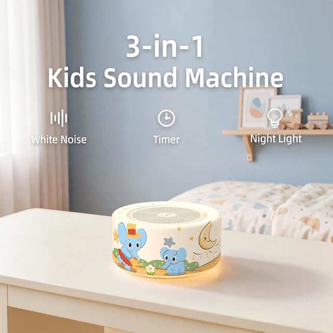 Kipcush White Noise Machine for Baby & Adults, Sleep Sound Machine with 30 Soothing Sounds, 8-Color Night Light, Memory Function, White Noise for Sleeping, Nursery, Office, Travel, Relaxation
