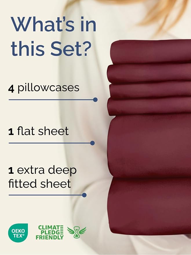 Extra Deep Cal King Sheet Set - 6 Piece Breathable & Cooling - Burgundy | Hotel Luxury Bed Sheets Set, Easy & Secure Fit, Ultra-Soft, Wrinkle & Fade Free, Comfy Sheets Set with Extra Deep Pockets