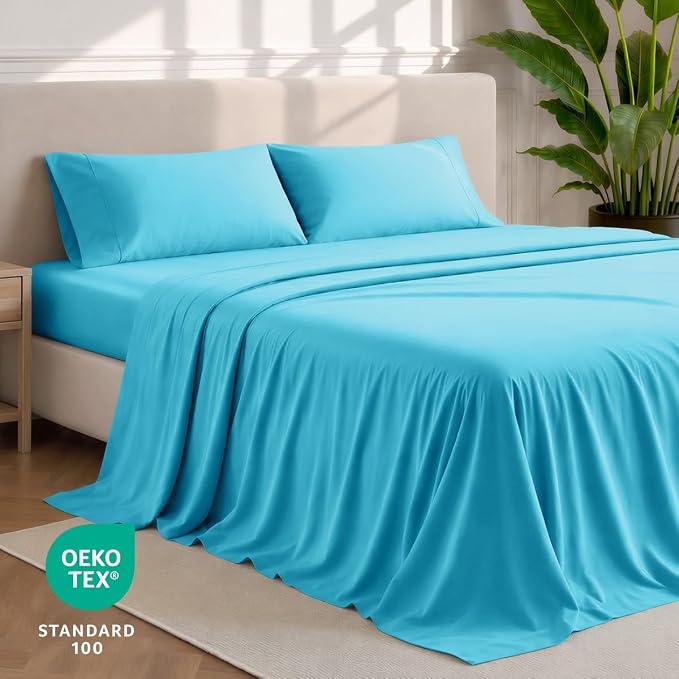 Bare Home Full Sheet Set - 1800 Ultra-Soft (Full, Aqua) | Deep Pockets 6 to 15 Inches, Breathable, Hypoallergenic, Hotel Luxury, Easy Fit, Soft, All-Season
