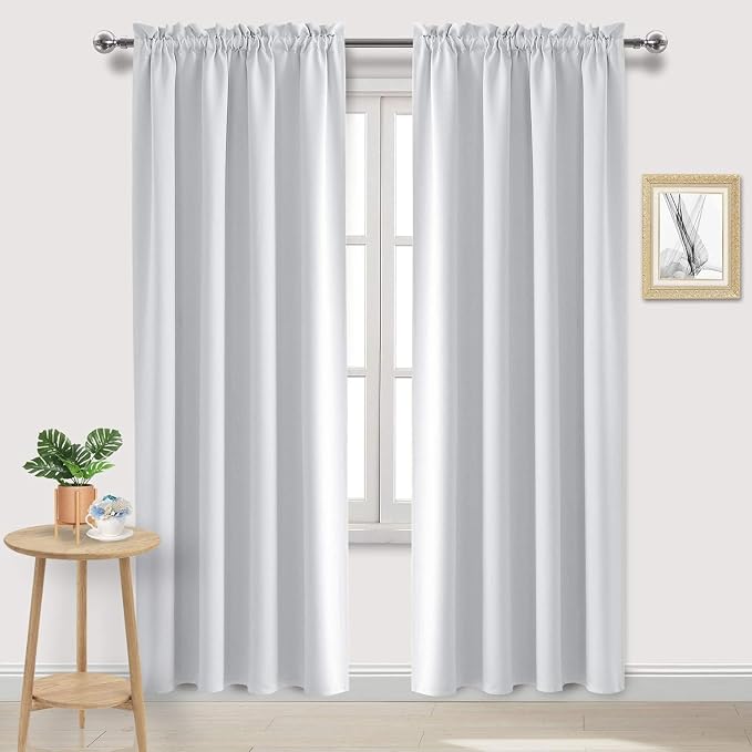 DWCN Wide Blackout Curtains for Living Room 70 x 84 Inch Long 2 Panels | Room Darkening, Thermal Insulated, Light Blocking, Rod Pocket Drapes, Noise Reducing Window Treatments, Greyish White