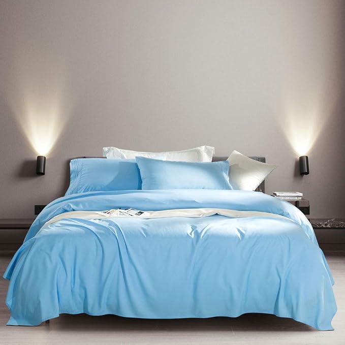 SONORO KATE Bed Sheet Set Super Soft Microfiber 1800 Series Luxury Egyptian Sheets Fit 18-24 Inch Deep Pocket Mattress Wrinkle-4 Piece (Lake Blue, Twin)