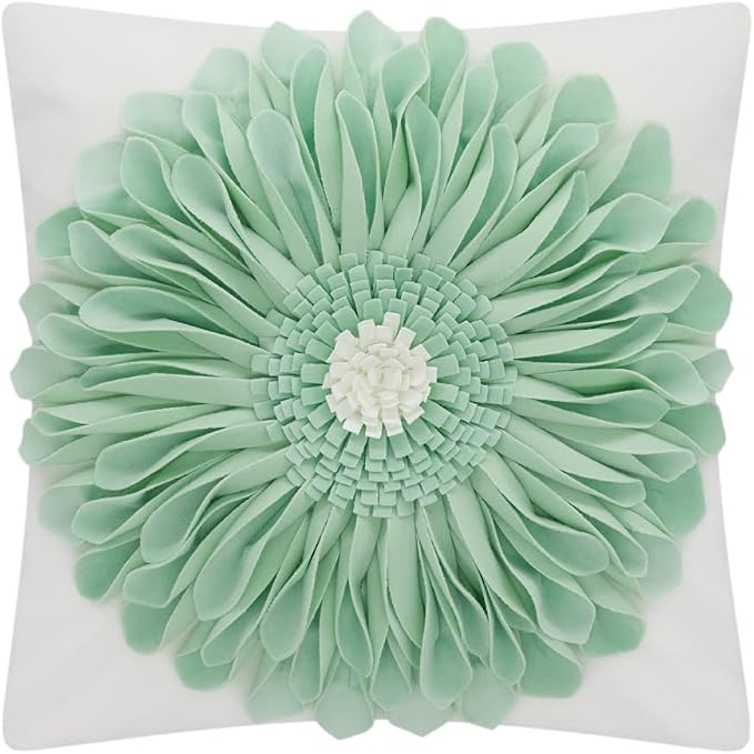 OiseauVoler 3D Sunflower Throw Pillow Cover Decorative Handmade Cushion Cover Pillowcase for Couch Living Room Home Decor 18 x 18 Inch Mint Green