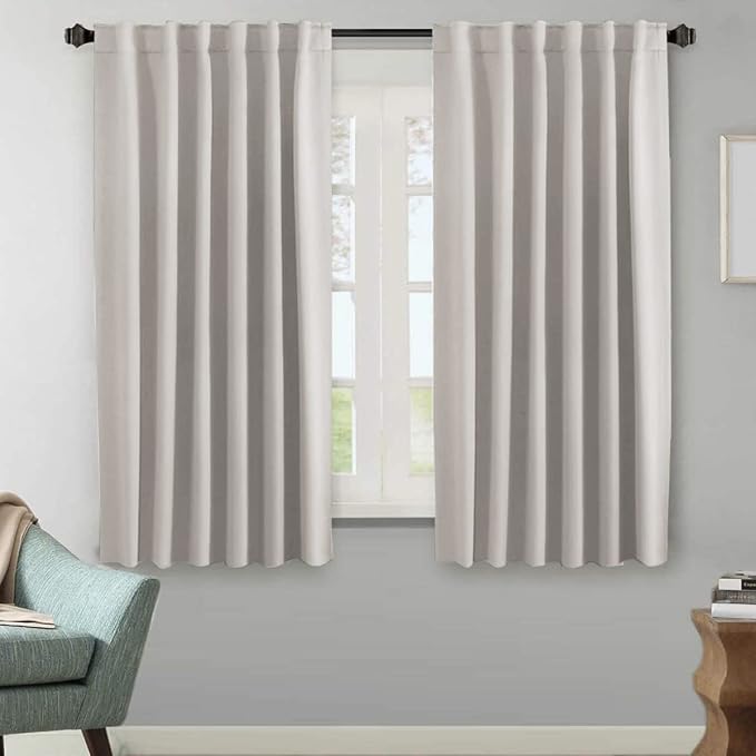 H.VERSAILTEX Blackout Curtains Thermal Insulated Window Treatment Panels Room Darkening Blackout Drapes for Living Room Back Tab/Rod Pocket Bedroom Draperies, 52 x 63 Inch, Stone, 2 Panels