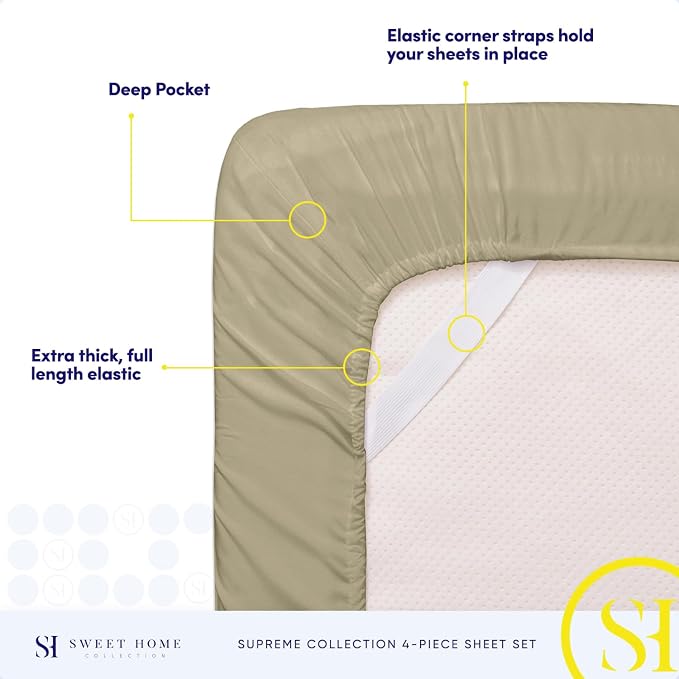 King Size Sheets - Breathable Luxury Bed Sheets with Full Elastic & Secure Corner Straps Built In - 1800 Supreme Collection Extra Soft Deep Pocket Bedding Set, Sheet Set, King, Sage